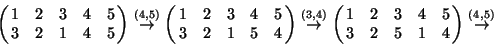 \begin{displaymath}\left(\!\!\begin{array}{ccccc}1&2&3&4&5\\
3&2&1&4&5\end{arra...
...\
3&2&5&1&4\end{array}\!\!\right)\stackrel{(4,5)}{\rightarrow}\end{displaymath}