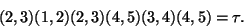 \begin{displaymath}(2,3)(1,2)(2,3)(4,5)(3,4)(4,5)=\tau.\end{displaymath}