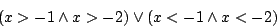 \begin{displaymath}(x>-1\land x>-2)\lor(x<-1\land x<-2)\end{displaymath}